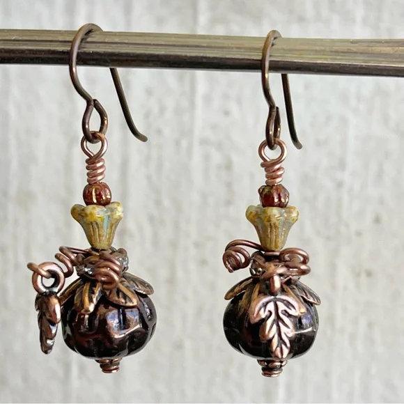 Hand Crafted “Midnight Pumpkin” Dangle Earrings - Picture 5 of 12